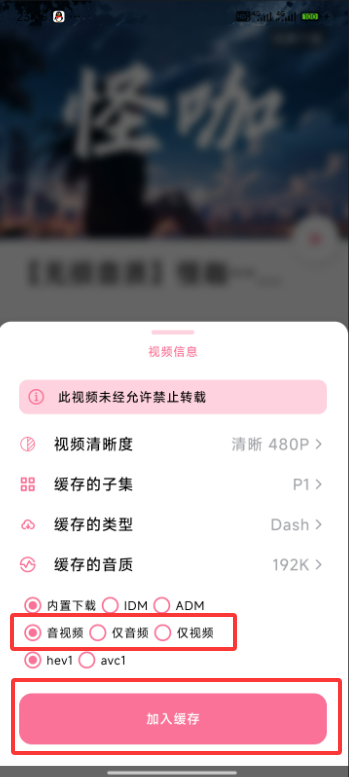 畫質選擇介面