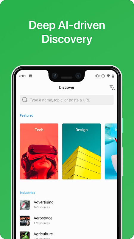 Feedly 移动端的发现页面