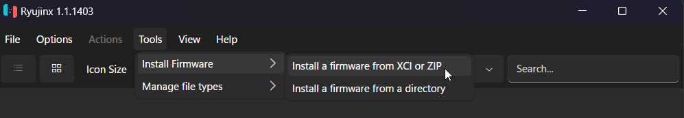 Tools 選單中的固件安裝入口